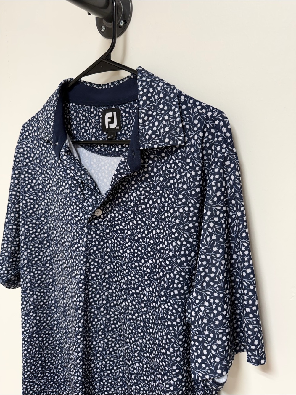 FootJoy Navy and White Leaf-Print Golf Polo